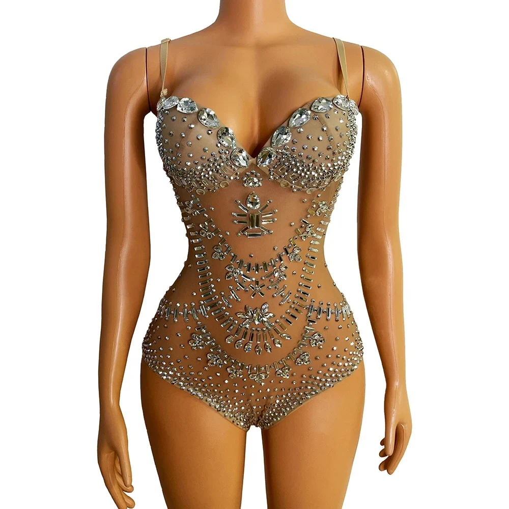 Rhinestone Banding Trim - Comemorar cantora feminina dj strass bodysuit