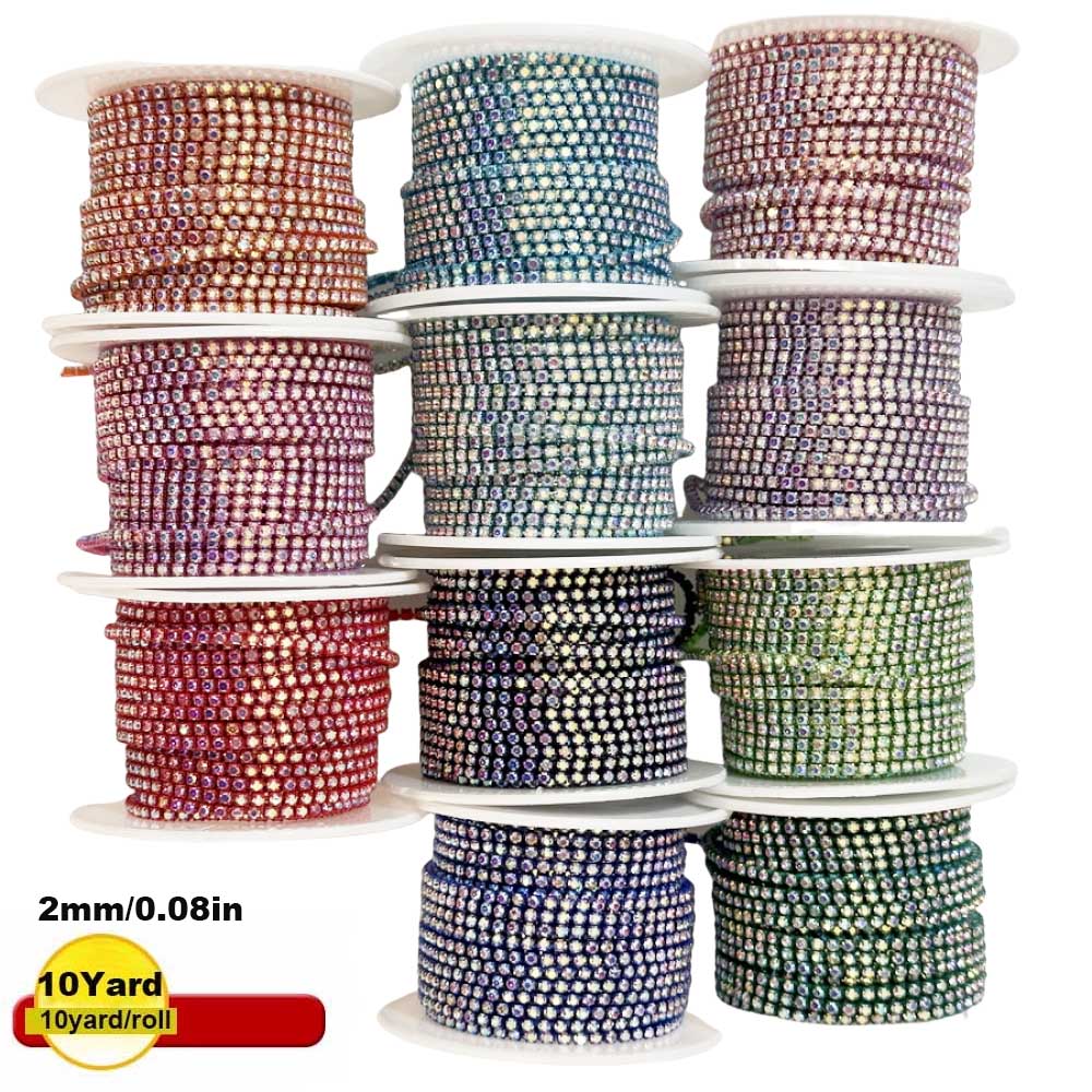 Sew On Rhinestone - 9m novo 2mm cristal ab strass