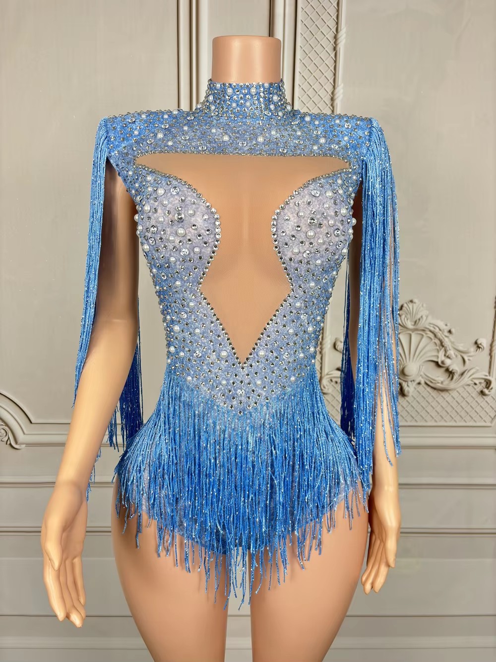 Body de Franjas com Strass Azu - Rhinestone Banding Trim avaliação e preço