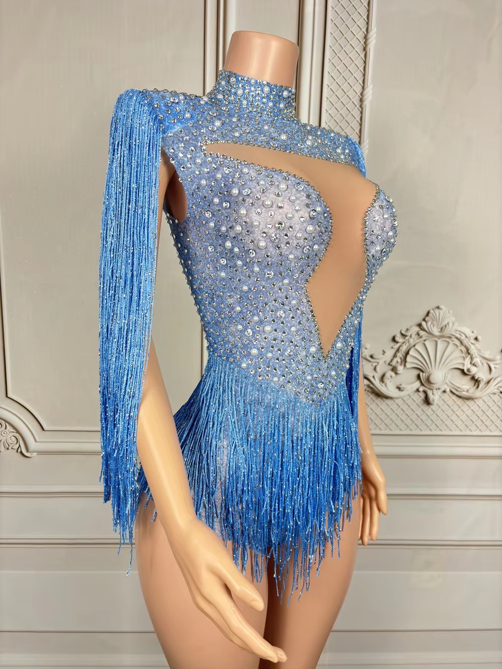 Body de Franjas com Strass Azu - Rhinestone Banding Trim avaliação e preço