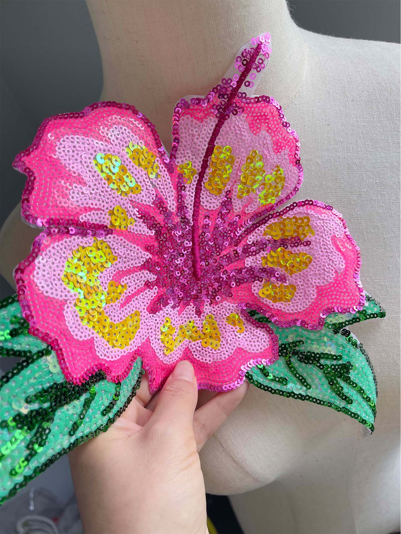 1 peça 26cm brilhante rosa lan - Applique Patch Flower avaliação e preço